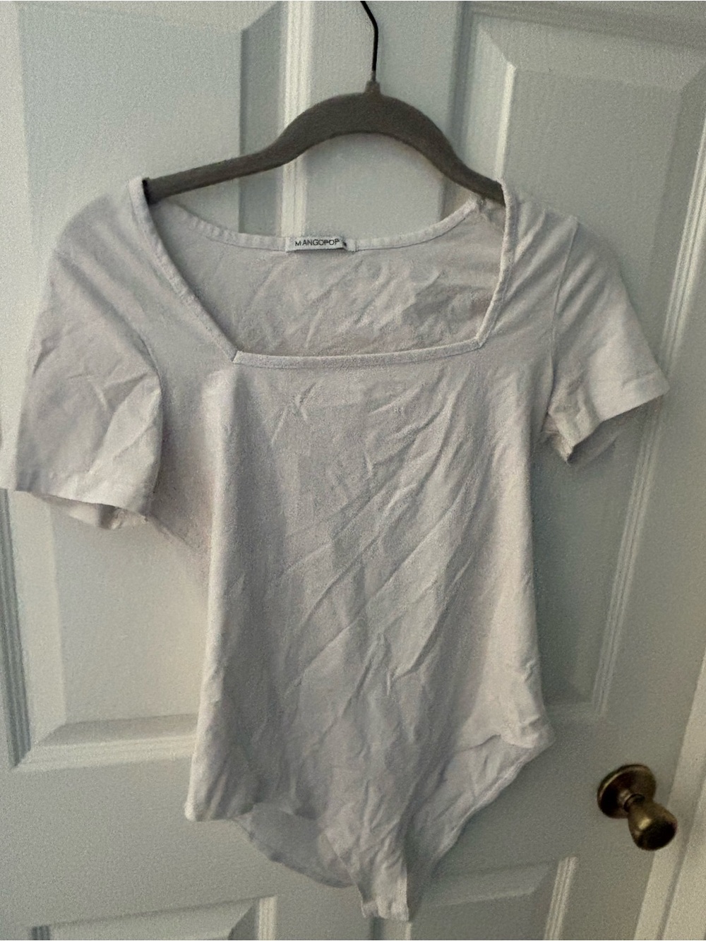 White Square Neck Short Sleeve Bodysuit - Mango